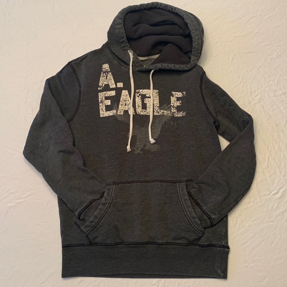 American Eagle Outfitters Dark Grey Distressed Waffle Hoody